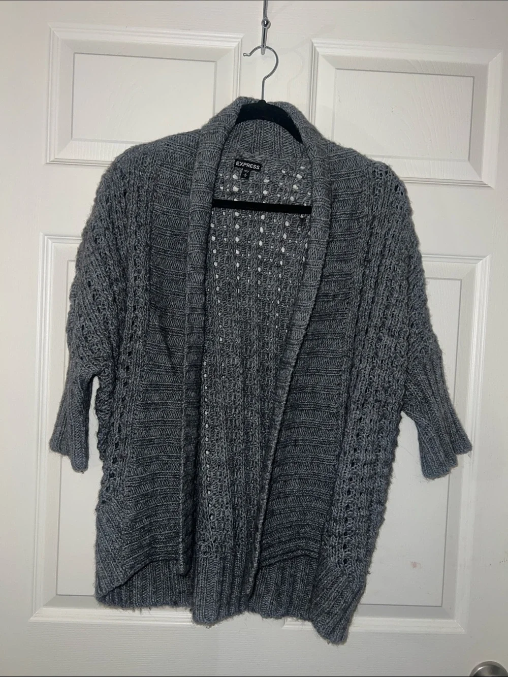 Express Gray Chunky Open-Front Shawl Collar Cardigan